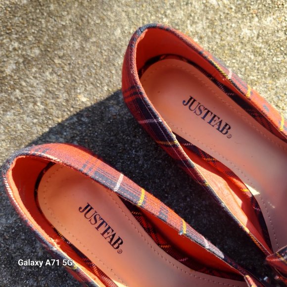 JustFab Red plaid Neve Loafers With Rivets for Trendy women 7 - Picture 4 of 6